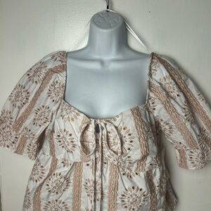 URBAN Romantics Floral Embroidered Blouse - Cream and Tan